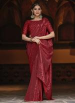 Georgette Red Party Wear Sequins Work Saree